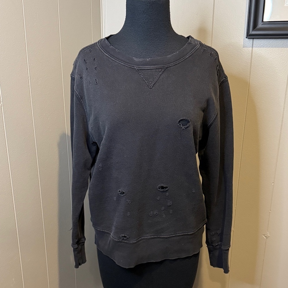 Current/Elliott Women’s 0 Distressed Black Crew Neck Sweater